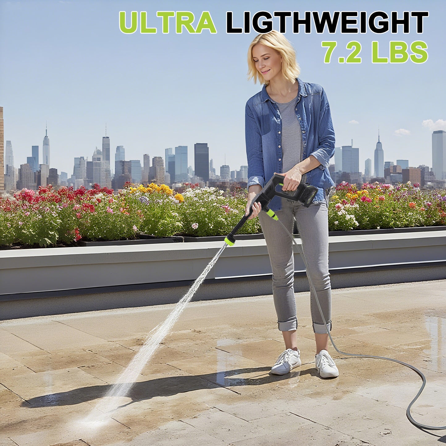 18000mAh 24V Cordless Pressure Washer with 3 Rechargeable Batteries, 16.4FT Water Pipe and 6 In 1 Nozzles Car Power Cleaner Machine, 435PSI