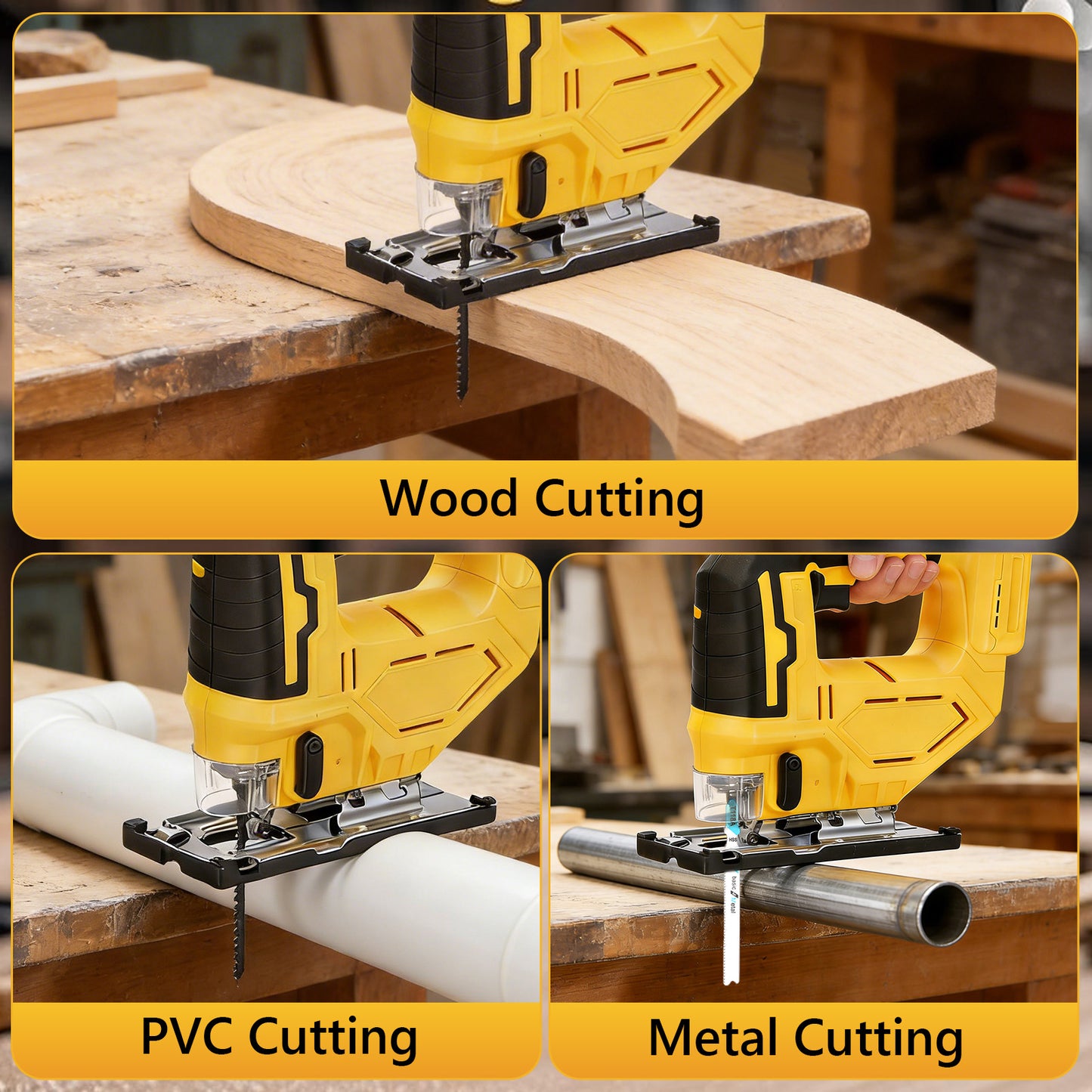Cordless Jig Saw for 21V Battery, Brushless Orbital Jigsaw, 0°- 45° Bevel Cuts, Lightweight 4 Orbital Settings with LED Light for Straight Curve Circle Cutting (No Battery)