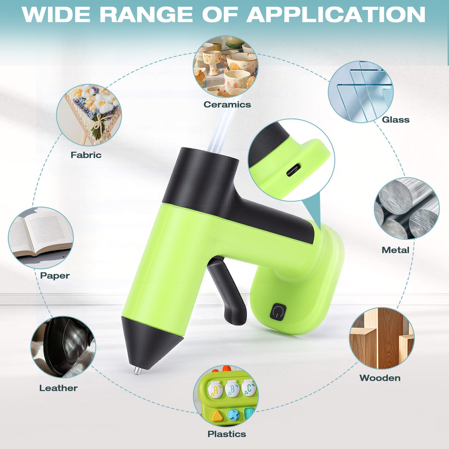 Cordless Hot Glue Gun, 30s Heating Fast with 2000mAh Rechargeable Battery & 30 Glue Sticks, Smart Power-off, Compact Size, Intelligent Temperature Control,for Crafts, DIY Arts, Home Repairs,Green