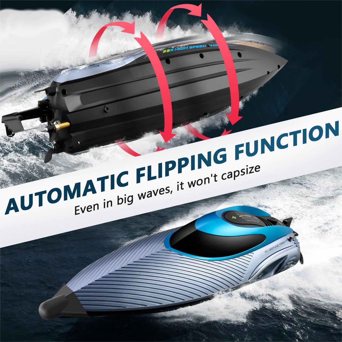 RC Boat 28+ MPH, 2.4 GHz Racing Boats for Adults with 2x1200mAh Rechargeable Batteries, High Speed Fast Remote Control Boat with LED Lights for Pools and Lakes, Pool Toys Water Toys for Age 14+