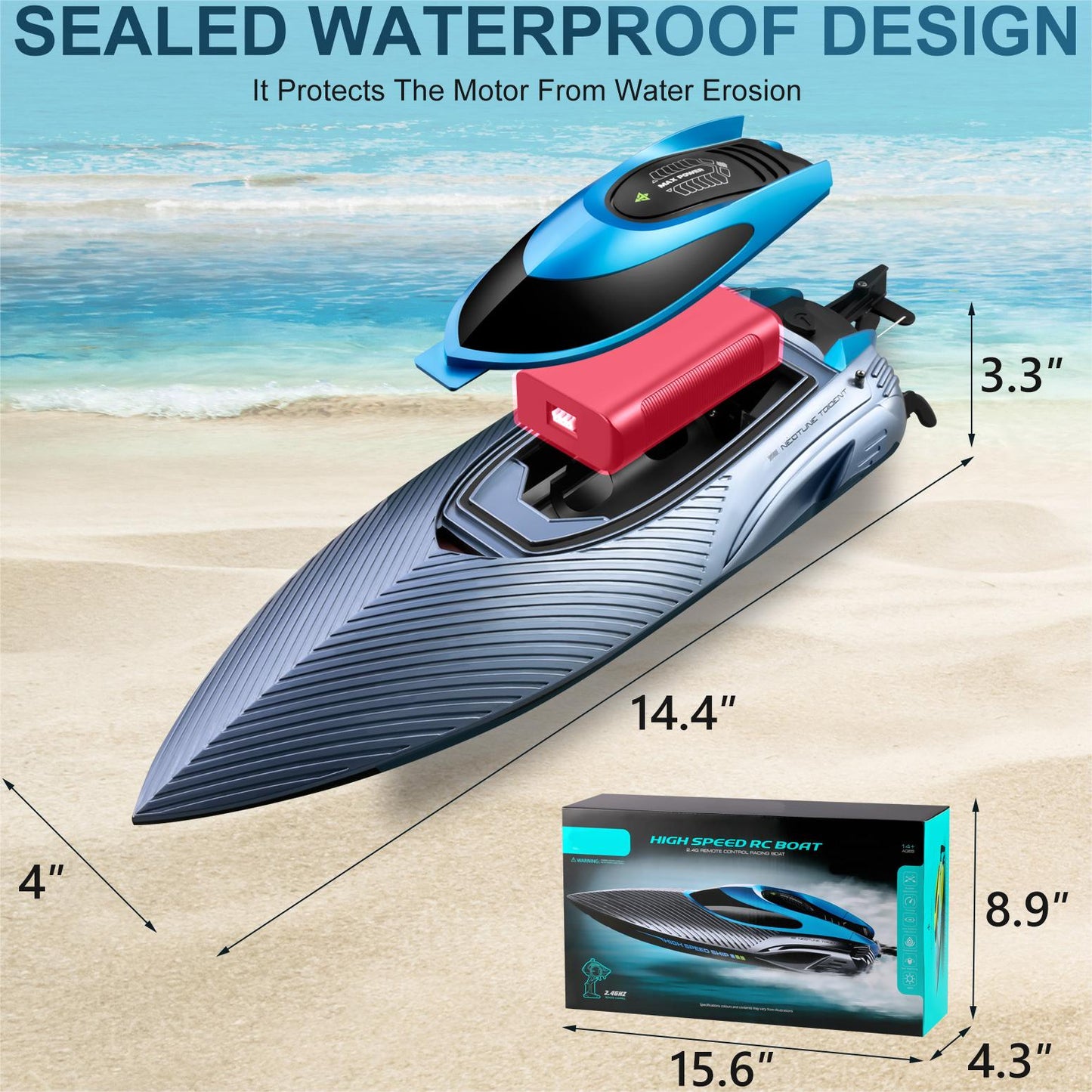 RC Boat 28+ MPH, 2.4 GHz Racing Boats for Adults with 2x1200mAh Rechargeable Batteries, High Speed Fast Remote Control Boat with LED Lights for Pools and Lakes, Pool Toys Water Toys for Age 14+
