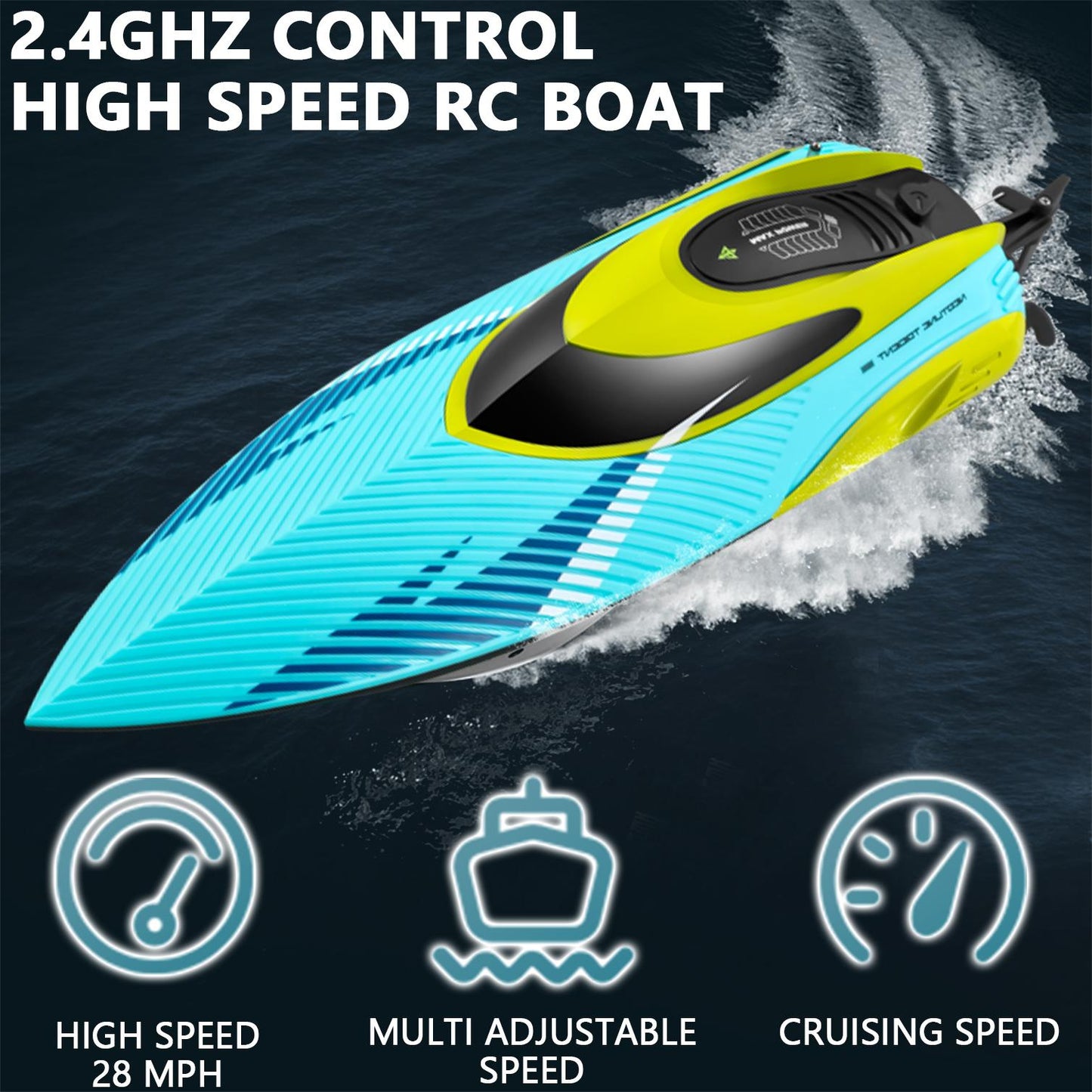 28+ MPH RC Boat for Pool & Lakes,Fast Remote Control Boat with LED Lights,High Speed Cruise Control Racing Boat,2 Rechargeable Batteries 40Mins,Low Battery Alarm,Capsize Recovery,Pool Toys for Adults