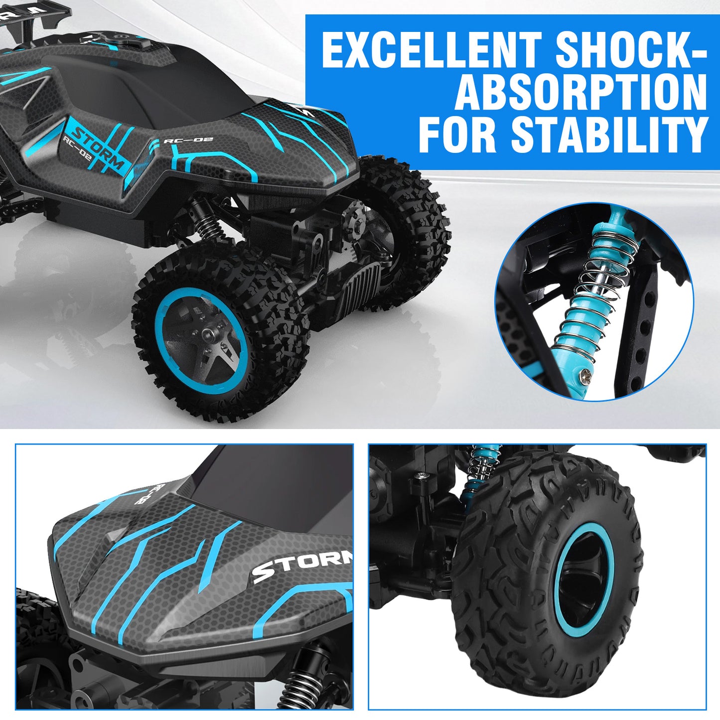 1:16 RC Car Remote Control Car, 60+min Monster Truck with Lights and Spray Function, All Terrain Off Road RC Monster Vehicle Truck for Kids, 2400Mah Battery