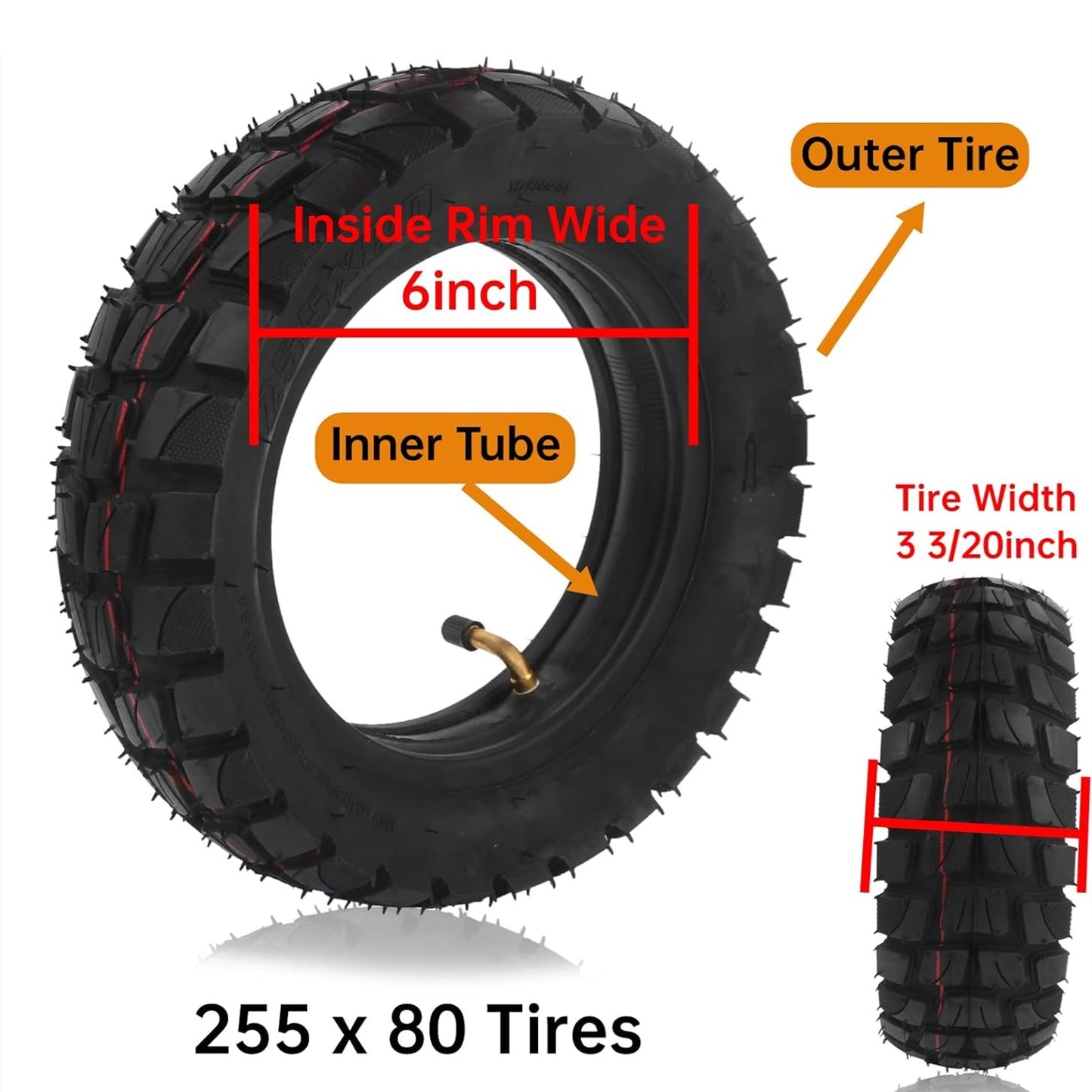 Eotvia 10in Electric Scooter Tire with 10x2.5in Inner Tube Inflatable Rubber Tyre Replacement 255x80 Outer Tube