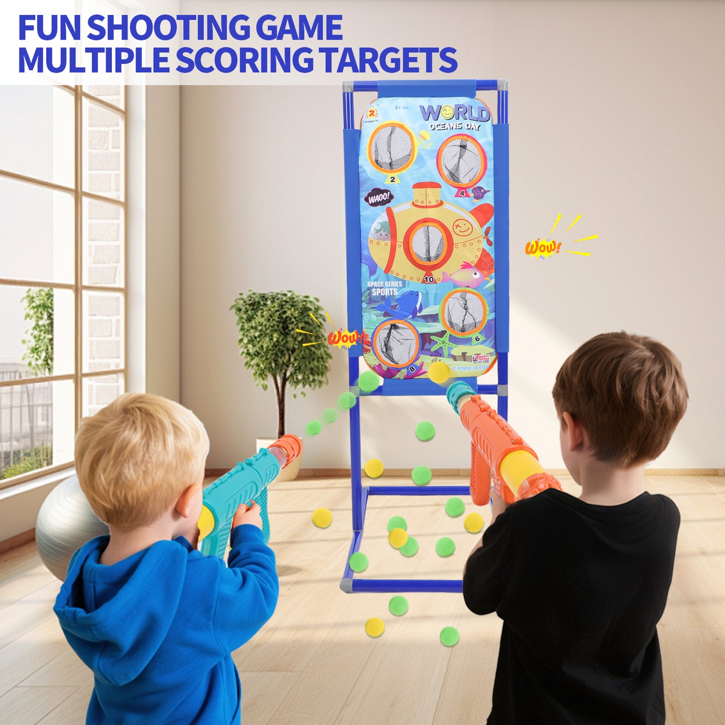 Shooting Game Toy for Age 6, 7, 8, 9, 10+ Years Old Kids Boys, 2 Pack Air Toy Blaster Air Pump & Shooting Target & 24 Foam Balls, Indoor & Outdoor Play, Ideal Christmas Birthday Gift for Boys 3+