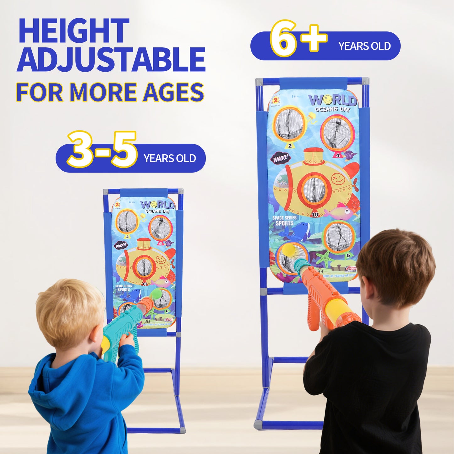 Shooting Game Toy for Age 6, 7, 8, 9, 10+ Years Old Kids Boys, 2 Pack Air Toy Blaster Air Pump & Shooting Target & 24 Foam Balls, Indoor & Outdoor Play, Ideal Christmas Birthday Gift for Boys 3+