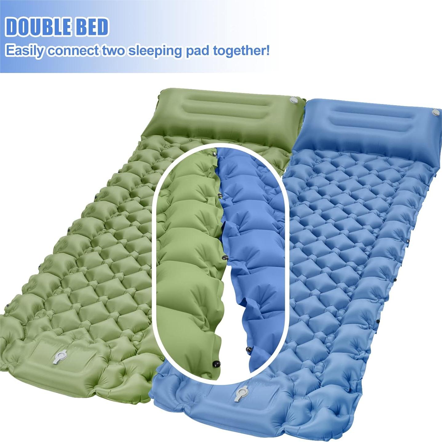 Camping Sleeping Pad, Self Inflating Sleeping Mat 4" Extra Thick, Built-in Foot Pump and Air Pillow, Waterproof Camping Inflatable Mat Air Mattress for Backpacking Hiking Traveling Tent, Blue
