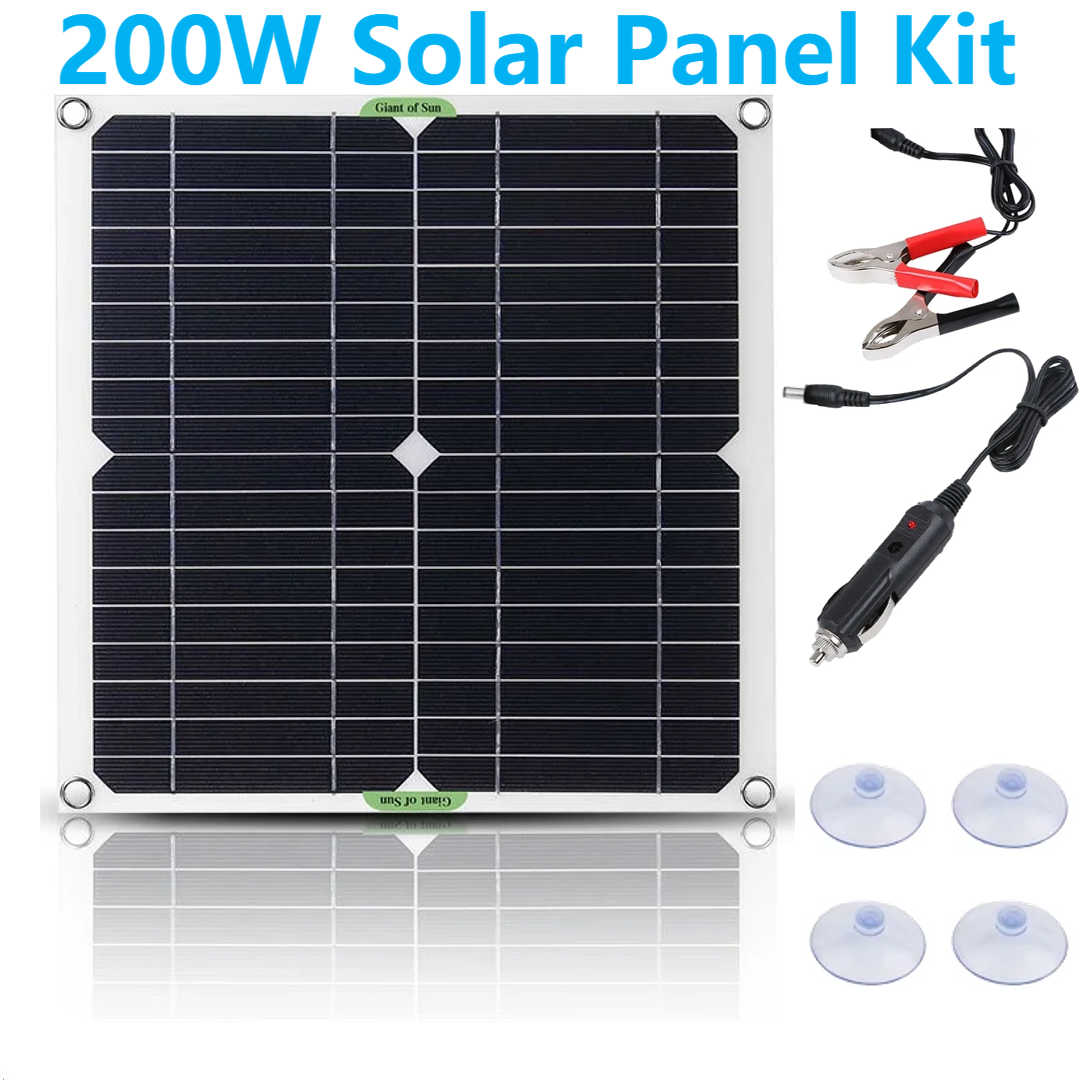 Solar Panel Kit, Portable Solar Panel Charger 2 USB Ports With Controller OBD Plug For Camping For Travel