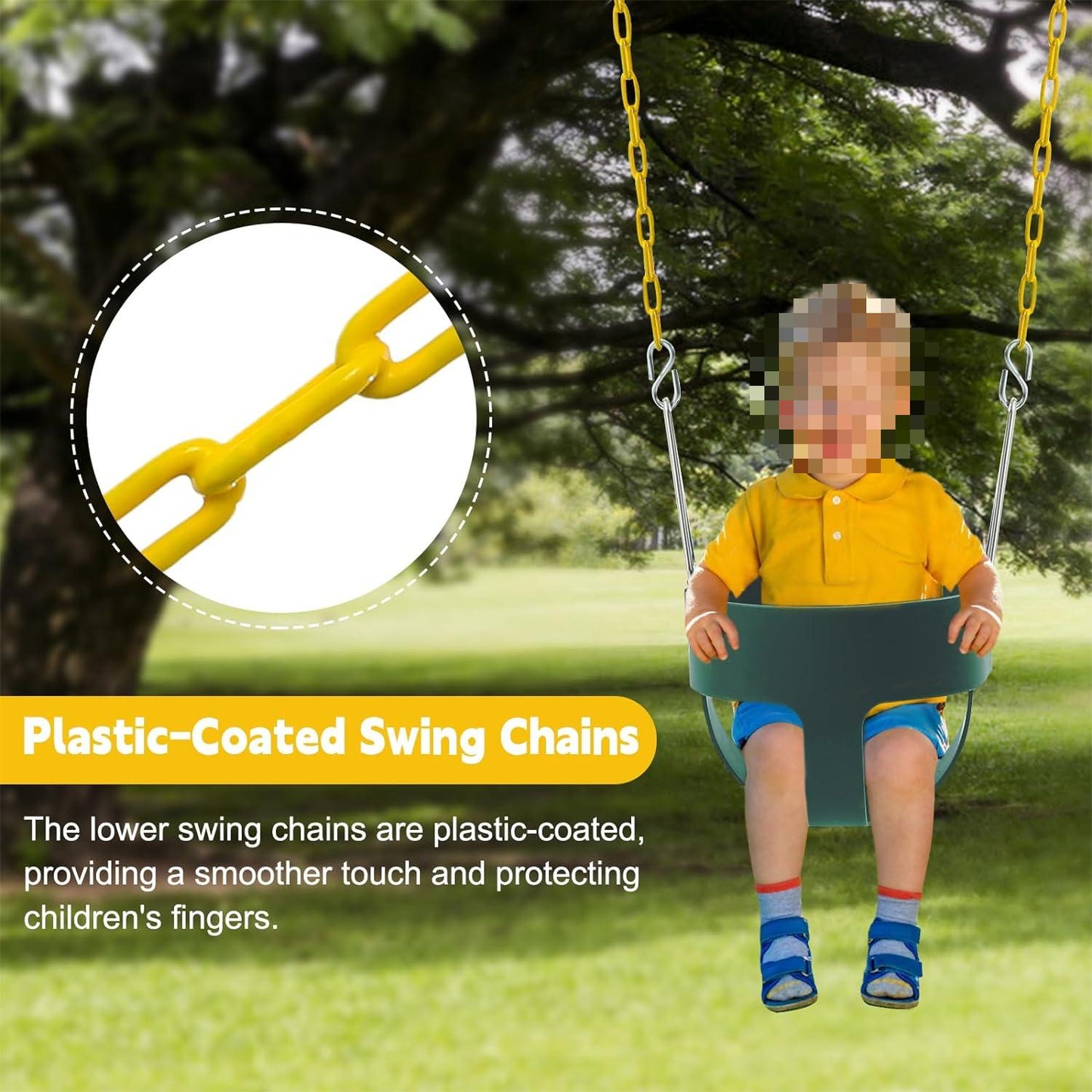 ANGGREK Assembled High Back Full Bucket Toddler Game Swing Seat Green, Game Swing, Home Swing