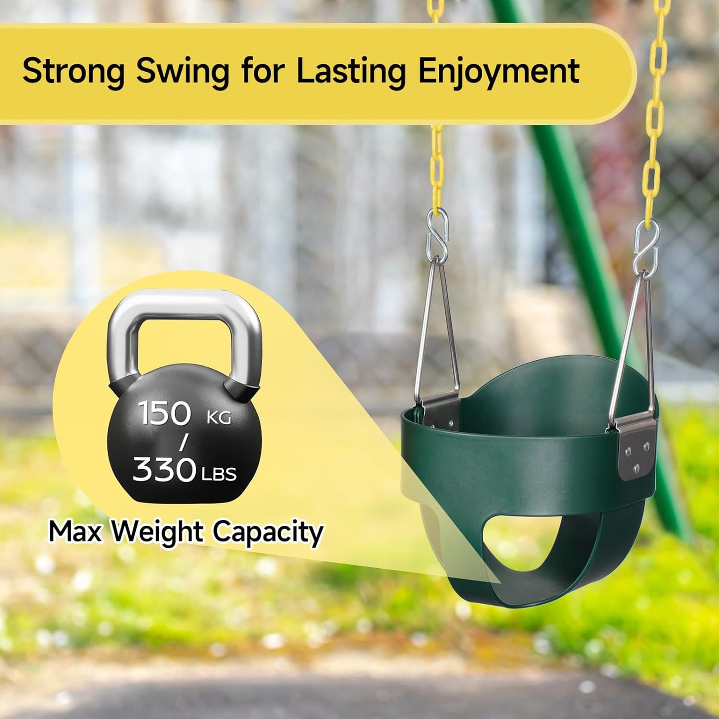 ANGGREK Assembled High Back Full Bucket Toddler Game Swing Seat Green, Game Swing, Home Swing