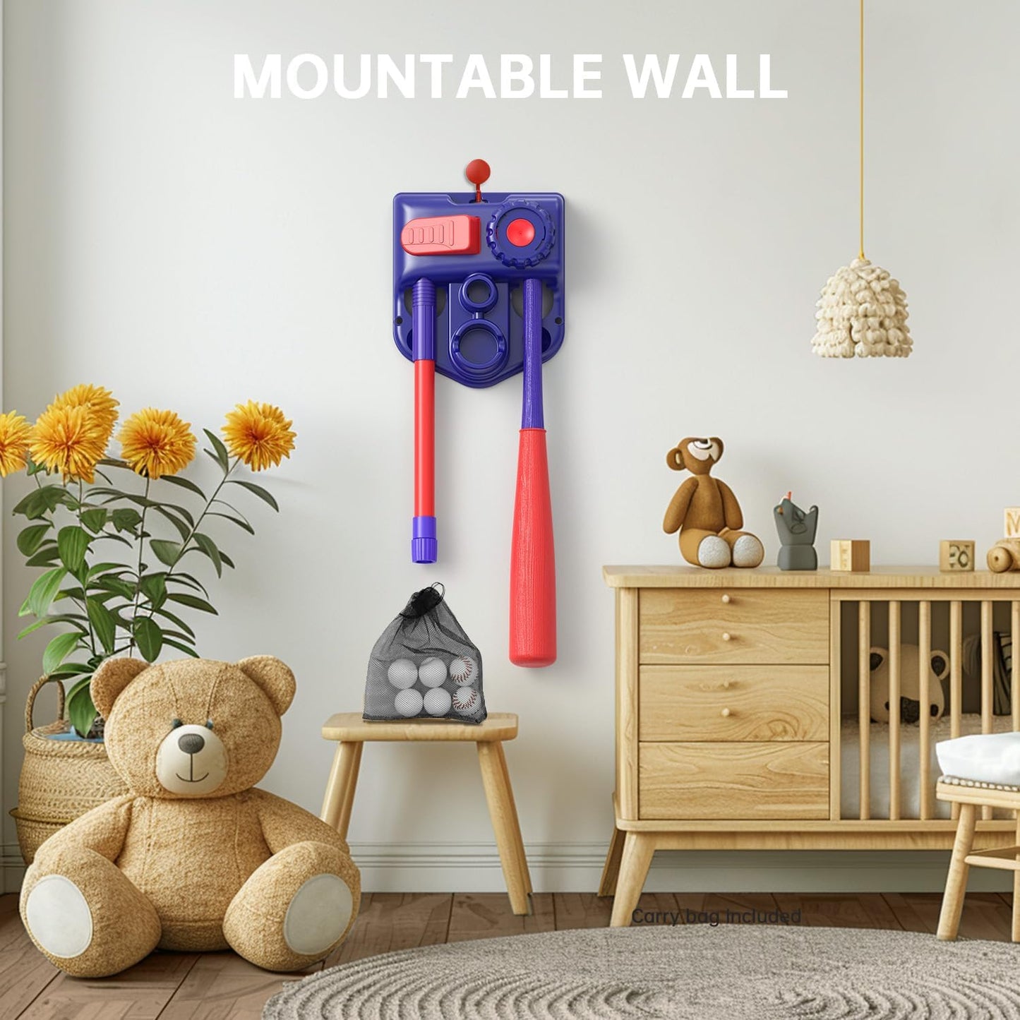 3-in-1 T Ball Set for Kids, 2.5-3.9ft Height Adjustable Tee Ball Stand, Hanging Tee, Pitching Machine, Tball Bat with 6 Balls, Indoor/Outdoor Sport Gifts for Boys & Girls