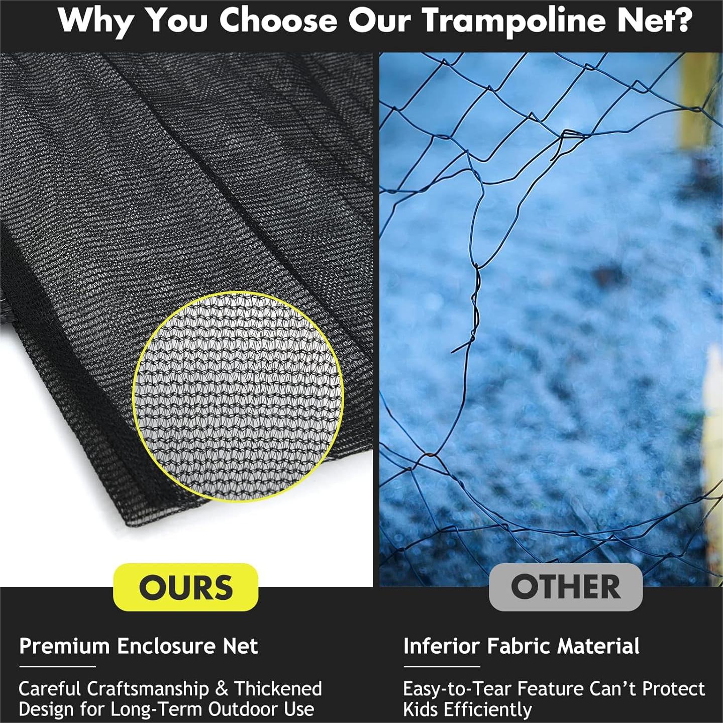 14FT Trampoline Replacement Safety Enclosure Net for 6 Sraight Poles, Trampoline Safety Net Replacement Enclosure Net for 14FT, Weather-Resistant, Tear-Proof, NET ONLY