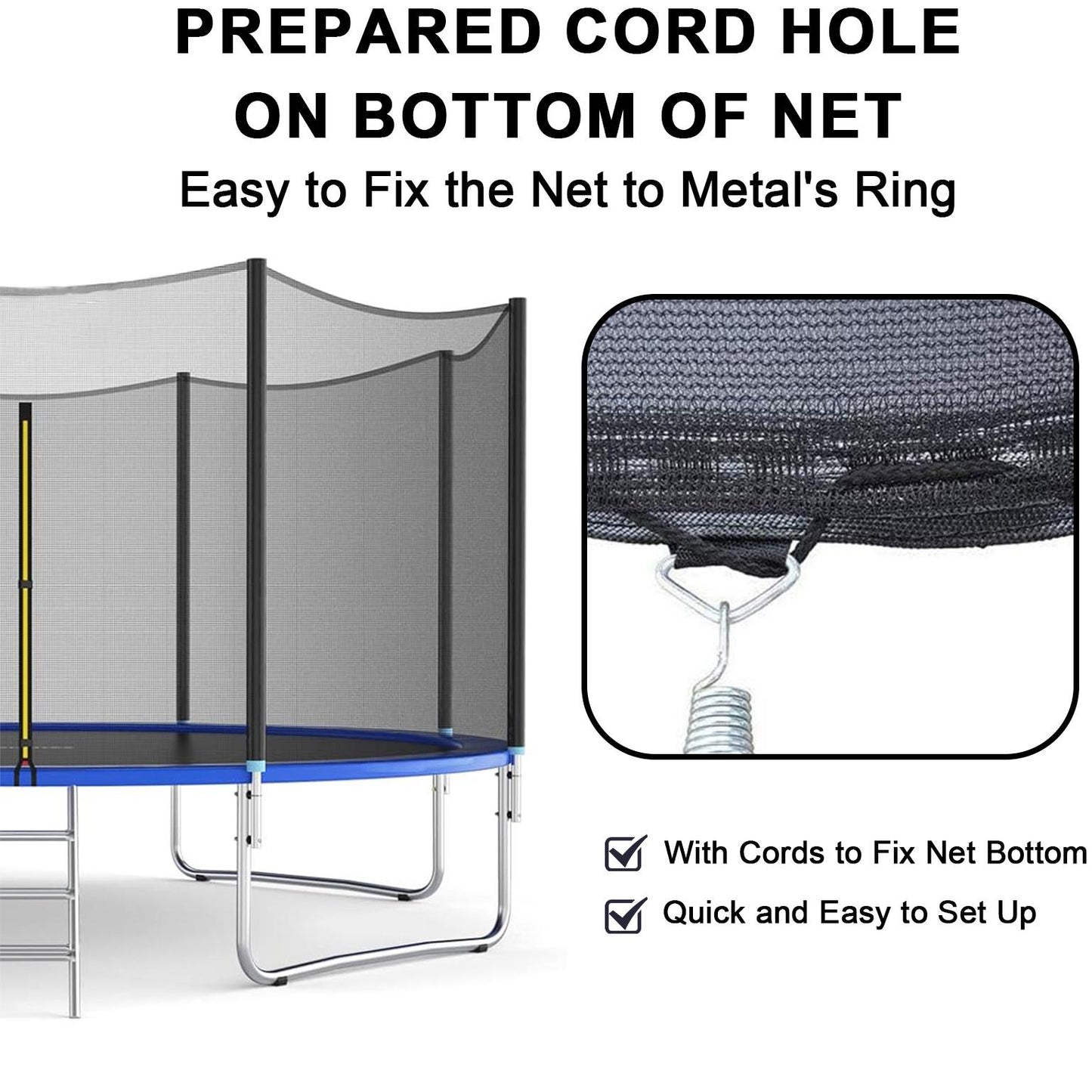 14FT Trampoline Replacement Safety Enclosure Net for 6 Sraight Poles, Trampoline Safety Net Replacement Enclosure Net for 14FT, Weather-Resistant, Tear-Proof, NET ONLY