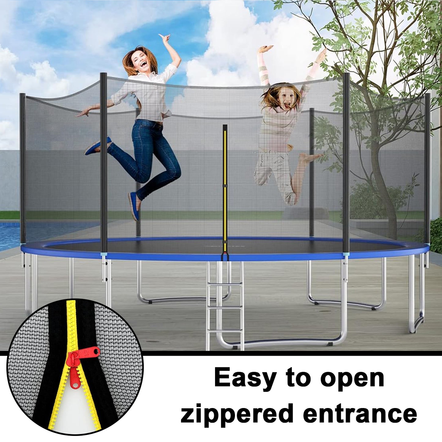 14FT Trampoline Replacement Safety Enclosure Net for 6 Sraight Poles, Trampoline Safety Net Replacement Enclosure Net for 14FT, Weather-Resistant, Tear-Proof, NET ONLY