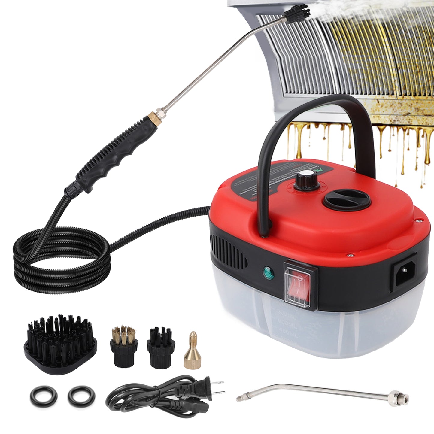 Steam Cleaner,2500W Handheld High Temperature Pressurized Steamer for Cleaning,10S Fast Heating, with 3Pcs Brush Heads for Kitchen/Furniture/Bathroom/Car,Red