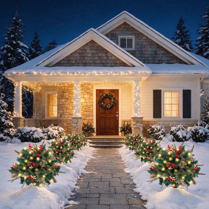 2 Pack Pathway Christmas Tree, Battery Operated Pre-Lit Artificial Small Xmas Tree Urn Filler w/LED Lights Berries and Pine Cones Ornaments for Porch, Driveway, Yard Festival Holiday Decorations