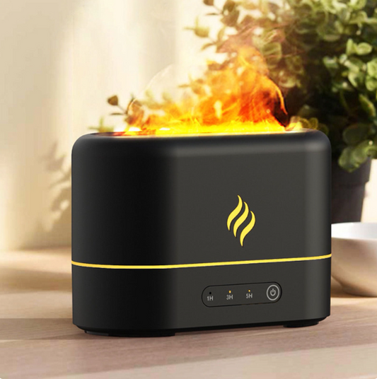Flame Diffuser Humidifier With Flame Light, 7 Flame Colors Essential Oil Diffuser, Waterless Auto Shut-off, Time Setting For Home, Office, Room,Black