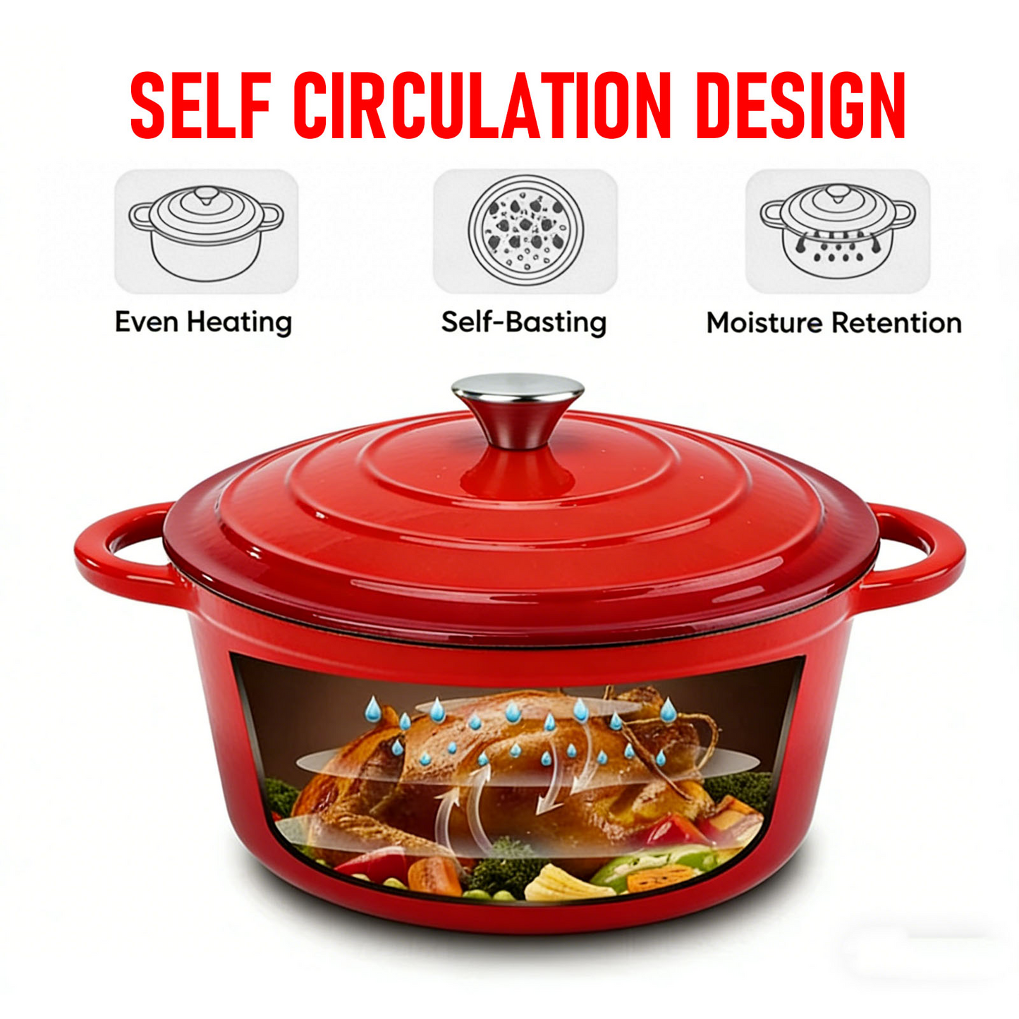 6.5 QT Enameled Cast Iron Dutch Oven with Lid, Nonstick Cookware for Baking, Roasting, Braising & Cooking, Dual Handles