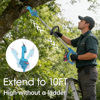 3-in-1 Cordless Pole Saws & 6in Chainsaw & Electric Pruner with 2pcs Rechargeable Batteries, 10 FT Max Reach Extension Pole for Tree Trimming,Blue