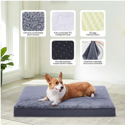 Orthopedic Dog Bed For Medium Dogs or Pets with Waterproof Removable Cover, Non-Slip Bottom, Washable Plush Crate Mat for Small & Medium Dogs, Senior Pets, 30"L x 20"W x 2.5"H,Gray