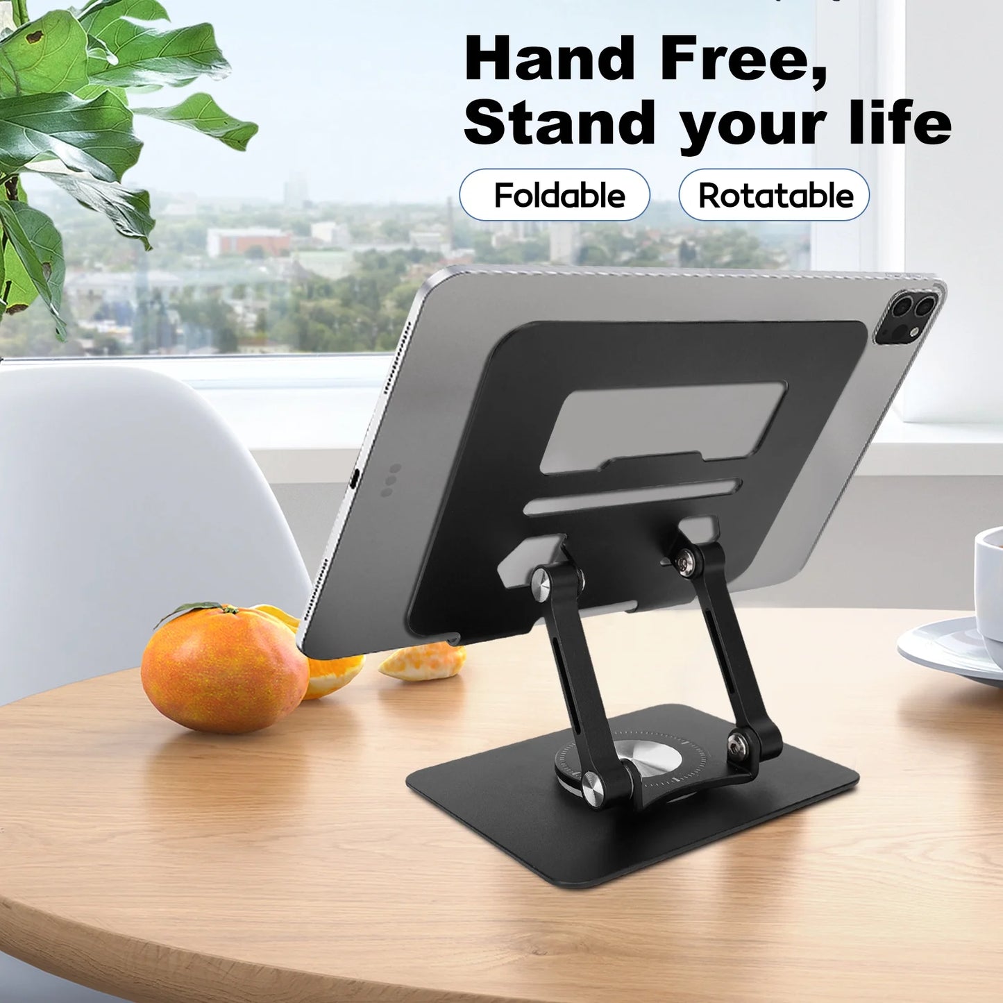 Tablet Stand for Desk, Adjustable Tablet Holder for iPad Holder Dorm College Essentials Portable 360 Rotating Display Stand PC Office Accessories, Compatible with 4-12.9" iPad Tablet iPhone, Black
