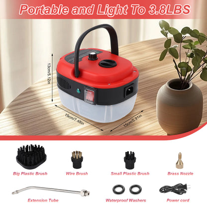 Steam Cleaner,2500W Handheld High Temperature Pressurized Steamer for Cleaning,10S Fast Heating, with 3Pcs Brush Heads for Kitchen/Furniture/Bathroom/Car,Red