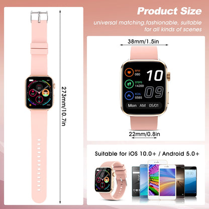 Smartwatch for Men Women, 1.85" HD Screen Smart Watch with Bluetooth Answer/Make Calls Fits for Android and iOS, 100+ Sport Modes/Message Reminder, IP68 Waterproof Fitness Tracker for Gift, Pink