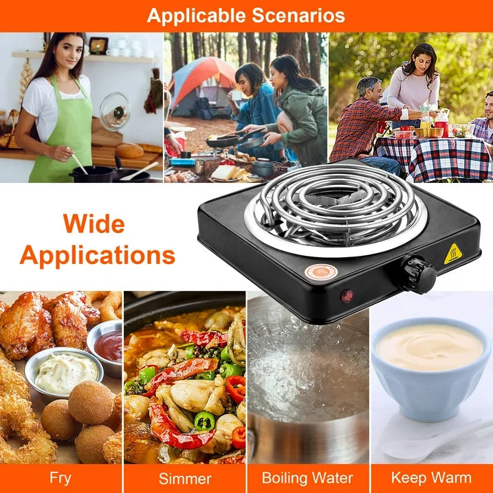 Electric Hot Plate for Cooking, 1000W Electric Burner with 5 Level Temperature Control, Portable Stove for Home Dorm Office Kitchen Camping Single Burner Stainless Steel Electric Cooktop, Black