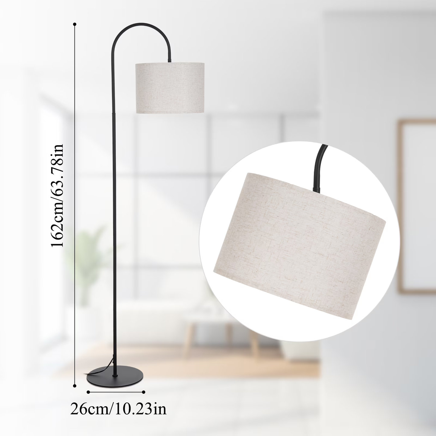 Modern Standing Lamp, Floor Lamp for Living Room, Hanging Shade and 3 Color Temperatures 12W Bulb for Bedroom, Study Room, Office