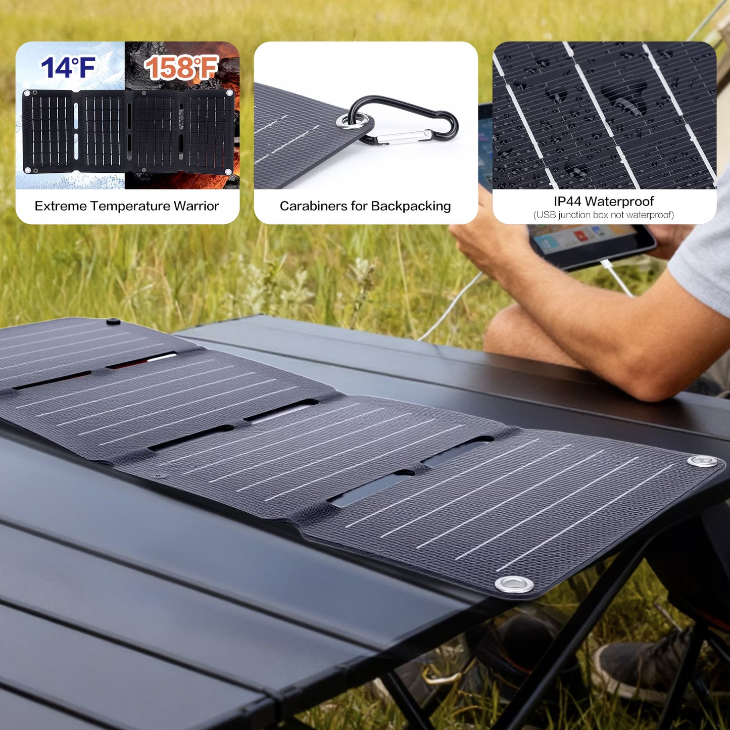 Foldable Solar Panel 40W Monocrystalline Silicon Fast Charging QC Dual USB Regulator Output 4 Folds Portable Solar Panel
