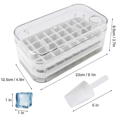 Ice Cube Tray for Freezer, 64 Nuggets Ice Cubes Molds with Lid and Bin, Silicone Ice Freezer Container, Spill- Removable Lid & Ice Scoop, for Whiskey,Cocktail ,White