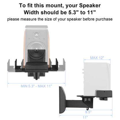 Speaker Wall Mounts, Dual Side Clamping Bookshelf Mounting Bracket, Speaker Mounts for Surround Sound, Universal Bookshelf Speaker Mount for Living Room/Home Theater, Hold up to 55 lbs, 1 Pair, Black