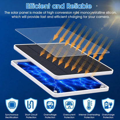 6W Solar Panel for Security Camera Outdoor, 5V USB Solar Panel Charger Compatible with Rechargeable Battery Powered Cam, IP65 Waterproof, 9.8ft Cable, 360° Adjustable Bracket, White