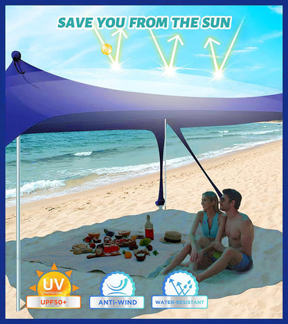 Beach Canopy, Blue Windproof 10x10ft Up Beach Tent Sun Shelter With Carry Bag For Picnics