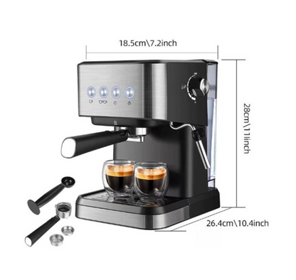 Coffee Machine 20 Bar, 1.5L Water Tank Milk Frother Steam, Stainless Steel Coffee Maker, Silver