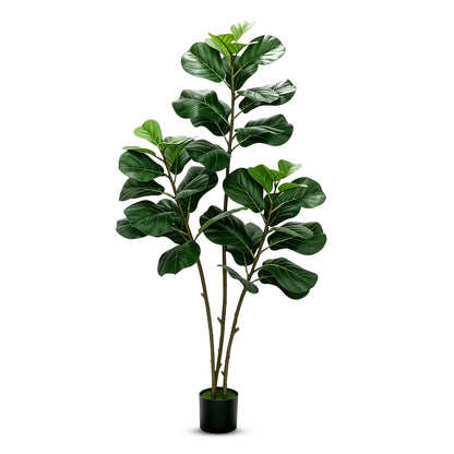 5FT Artificial Fiddle Leaf Fig Tree with Planter Pot Natural Trunk Realistic Leaves Lifelike Faux Floor Plant For Home House Office Decor Indoor
