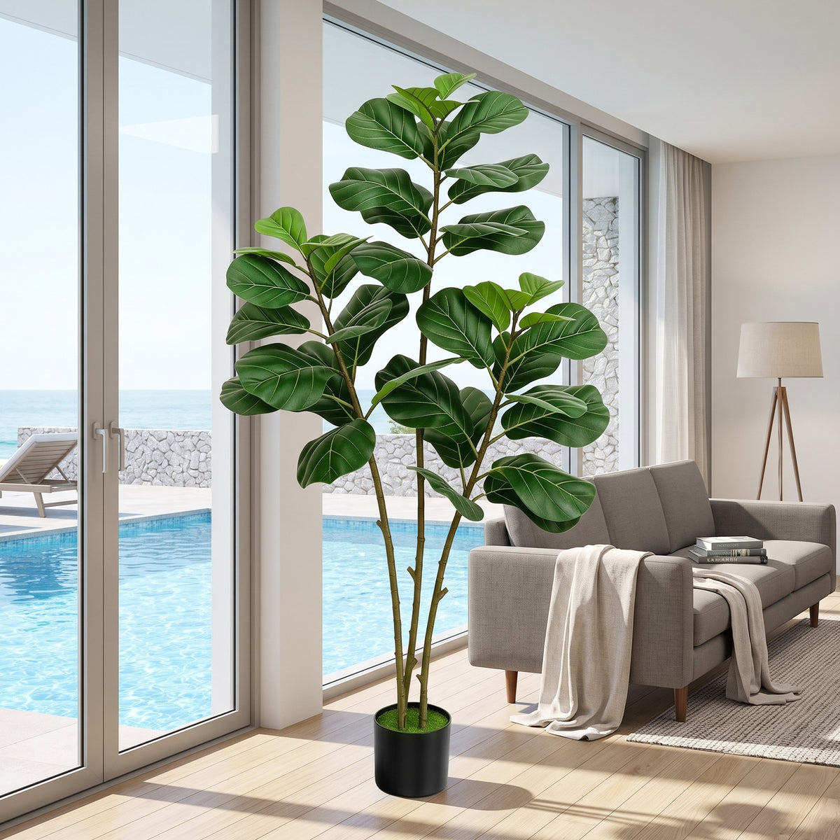 5FT Artificial Fiddle Leaf Fig Tree with Planter Pot Natural Trunk Realistic Leaves Lifelike Faux Floor Plant For Home House Office Decor Indoor