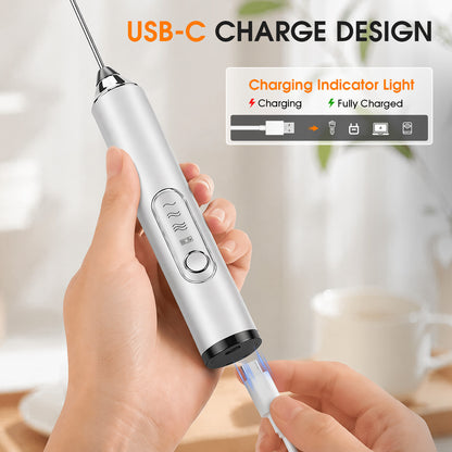 Milk Frother Wand Drink Mixer, Handheld 3 Speed Electric Whisk Stainless Steel Frother for Milk Coffee Lattes Hot Chocolate,White