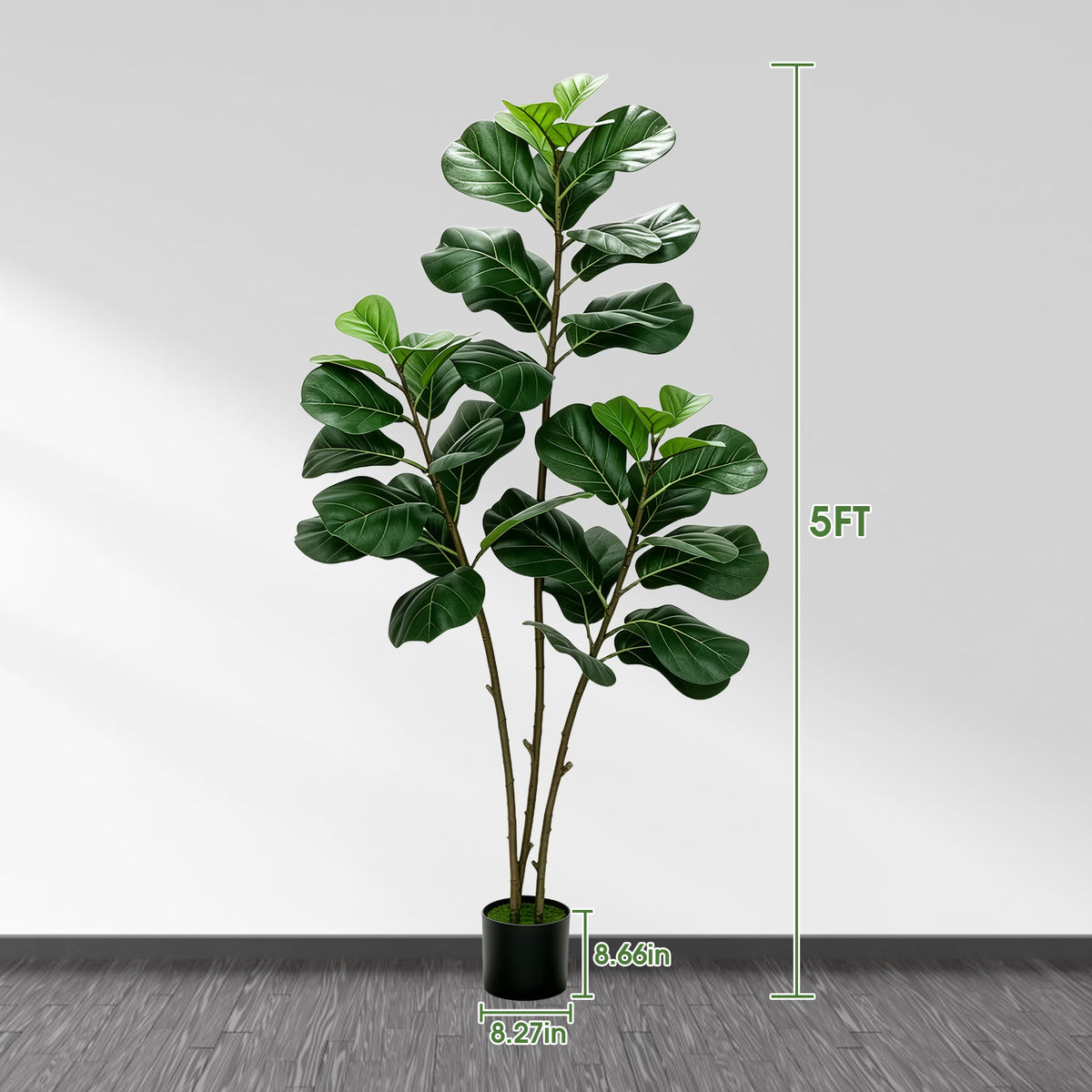 5FT Artificial Fiddle Leaf Fig Tree with Planter Pot Natural Trunk Realistic Leaves Lifelike Faux Floor Plant For Home House Office Decor Indoor