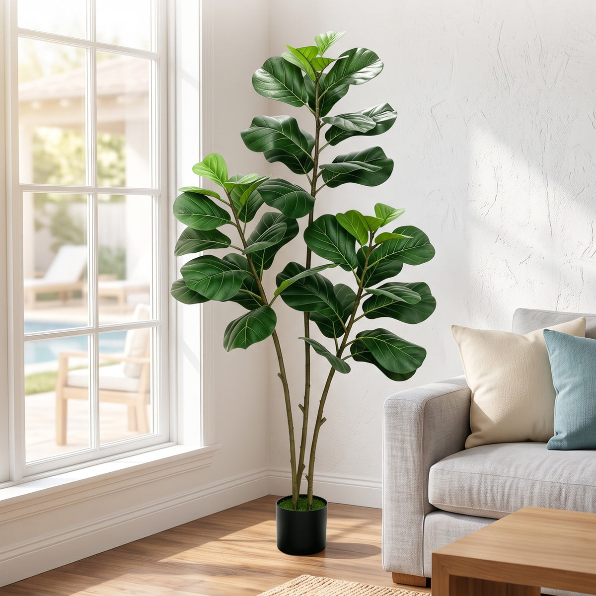 5FT Artificial Fiddle Leaf Fig Tree with Planter Pot Natural Trunk Realistic Leaves Lifelike Faux Floor Plant For Home House Office Decor Indoor