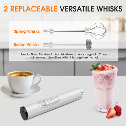 Milk Frother Wand Drink Mixer, Handheld 3 Speed Electric Whisk Stainless Steel Frother for Milk Coffee Lattes Hot Chocolate,White