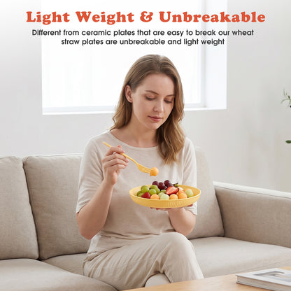 Wheat Straw Dinnerware Set, Service for 4, 48 PCS Unbreakable Plastic Plates and Bowls Sets, Dishwasher Microwave Safe, Multi Color