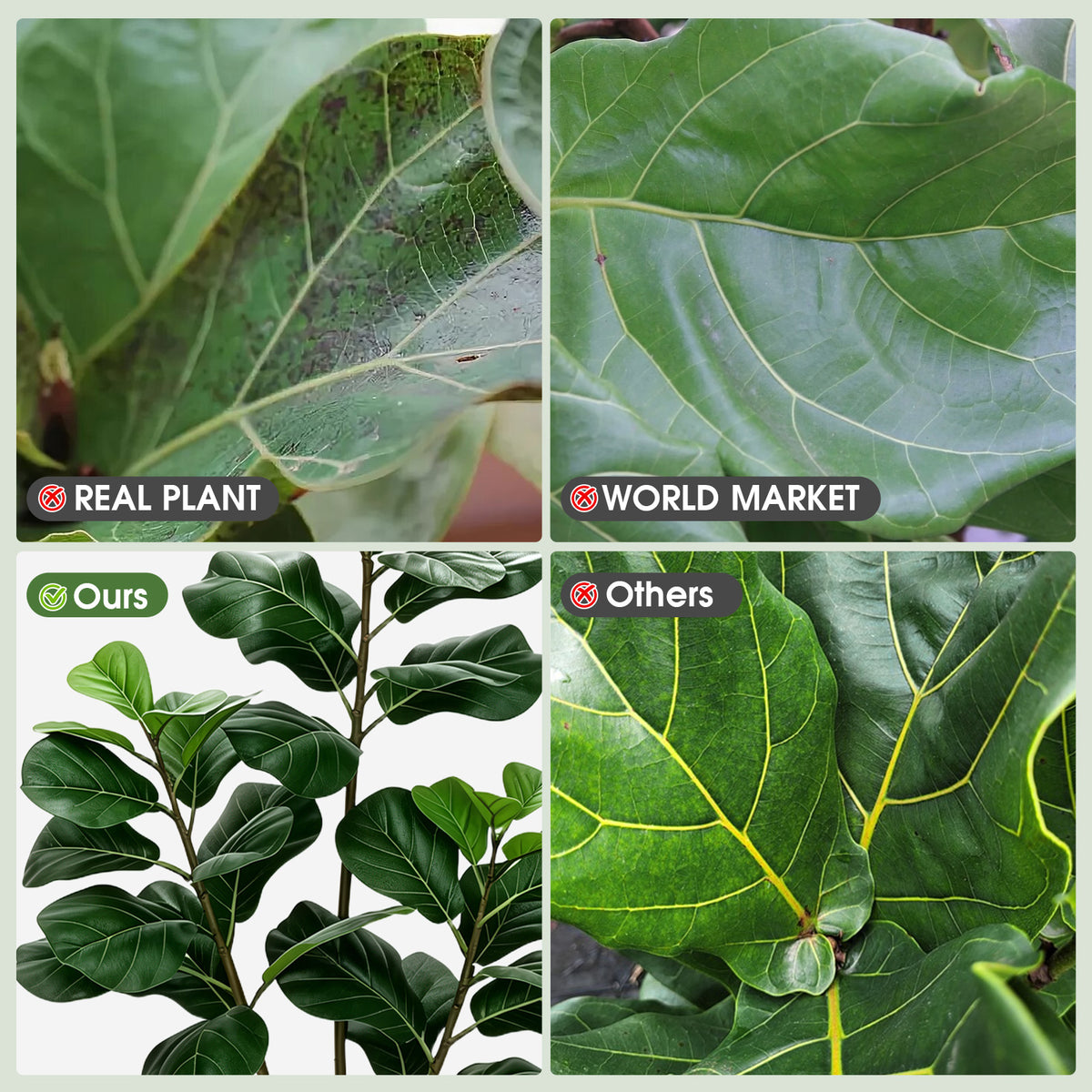5FT Artificial Fiddle Leaf Fig Tree with Planter Pot Natural Trunk Realistic Leaves Lifelike Faux Floor Plant For Home House Office Decor Indoor