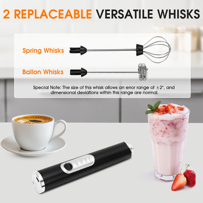 Milk Frother Wand Drink Mixer, Handheld 3 Speed Electric Whisk Stainless Steel Frother for Milk Coffee Lattes Hot Chocolate,Black