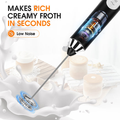 Milk Frother Wand Drink Mixer, Handheld 3 Speed Electric Whisk Stainless Steel Frother for Milk Coffee Lattes Hot Chocolate,Black