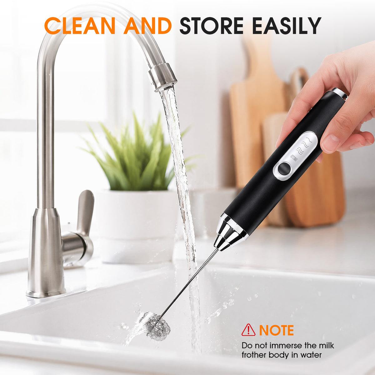Milk Frother Wand Drink Mixer, Handheld 3 Speed Electric Whisk Stainless Steel Frother for Milk Coffee Lattes Hot Chocolate,Black