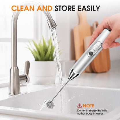 Milk Frother Wand Drink Mixer, Handheld 3 Speed Electric Whisk Stainless Steel Frother for Milk Coffee Lattes Hot Chocolate,White