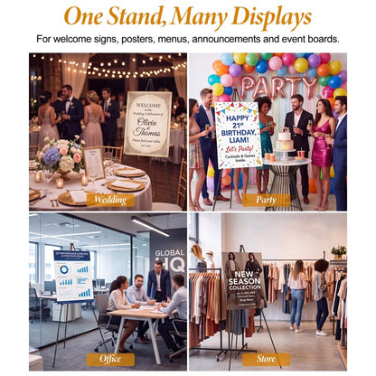 66 inches Easel Stand for Sign, Black, with Carry Bags, Lightweight Metal Display Easel & Poster Stand, Adjustable Portable Easels for Display, Arts, Posters, Wedding Sign (Supports 5 Pounds)