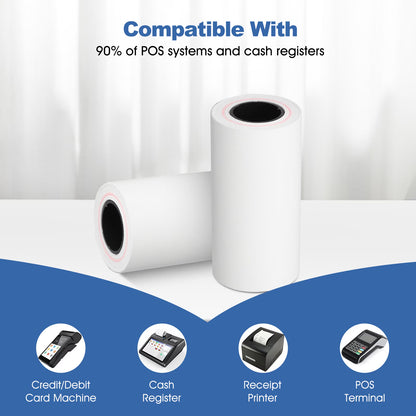 (30 Rolls) 2 1/4" x 16.4' Thermal Receipt Paper, 58mm Cash Register Paper Rolls, Compatible with Most Card Machine Fits All 58mm Mini Thermal Printers