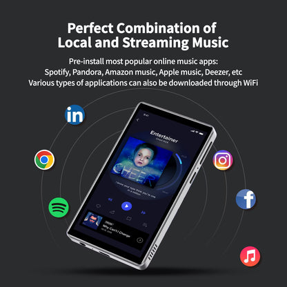 144GB MP3 Player with Bluetooth and WiFi, 4.0" Full Touchscreen MP3 MP4 Player, Android Music Player with Speaker, Browser, Audible, E-Book, Support Up to 256GB, Black